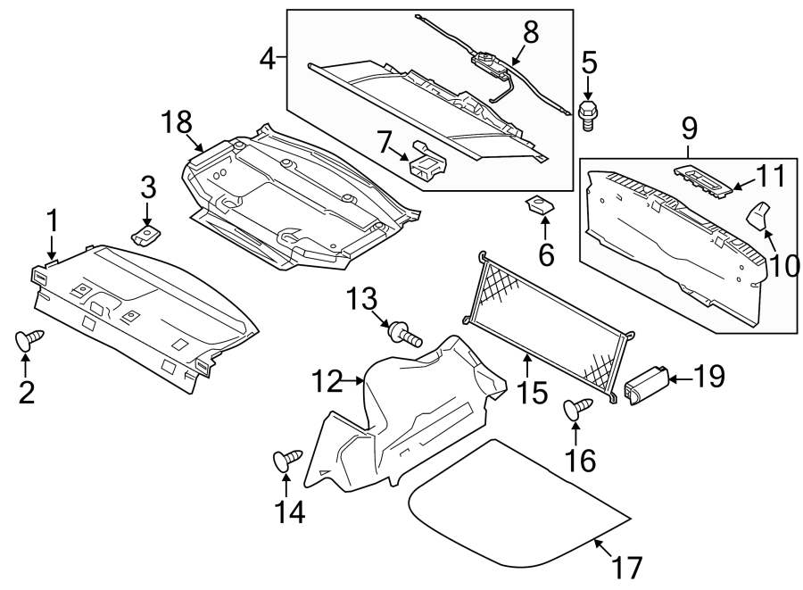 Diagram Rear body & floor. Rear suspension. Interior trim. for your 2014 Lincoln MKZ Hybrid Sedan  