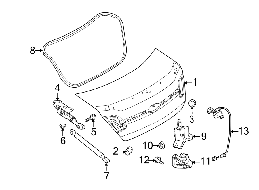 Diagram TRUNK LID. LID & COMPONENTS. for your 2019 Lincoln MKZ Reserve II Sedan  