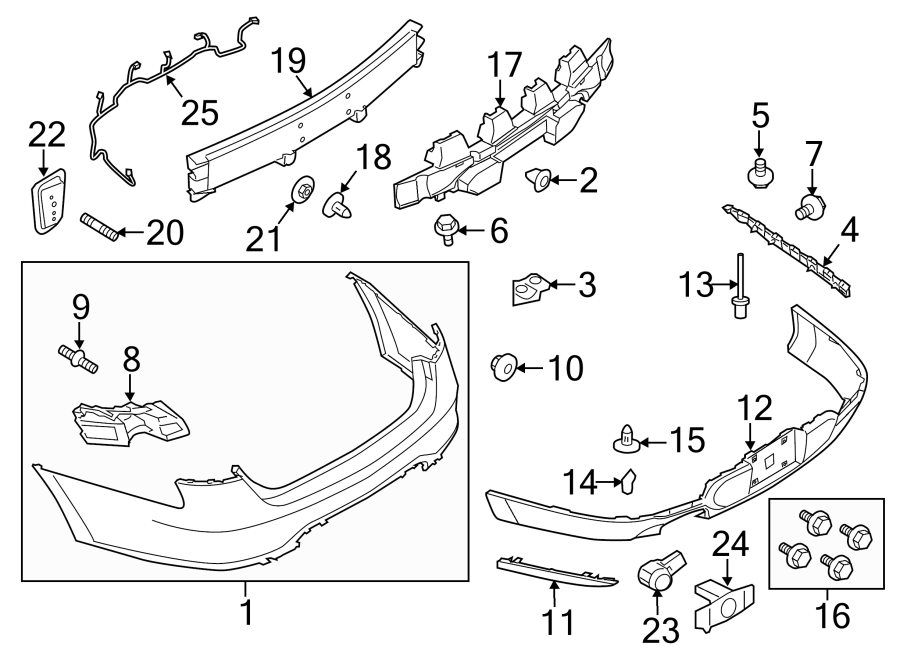 Diagram Rear bumper. Bumper & components. for your 2016 Lincoln MKZ Base Sedan 3.7L Duratec V6 A/T FWD 