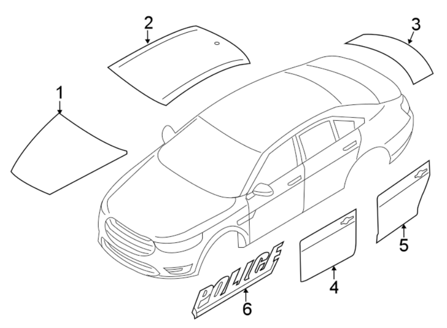 Diagram STRIPE TAPE & DECALS. for your Ford Police Interceptor Sedan  