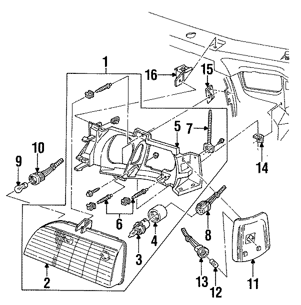 Diagram FRONT LAMPS. HEADLAMP COMPONENTS. SIDE MARKER LAMPS. for your Ford