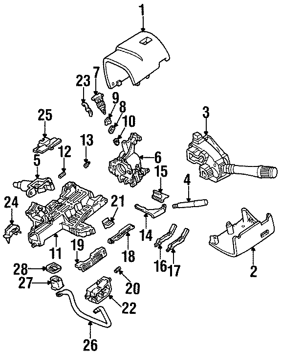 Diagram STEERING COLUMN. HOUSING & COMPONENTS. SHROUD. SWITCHES & LEVERS. for your Ford