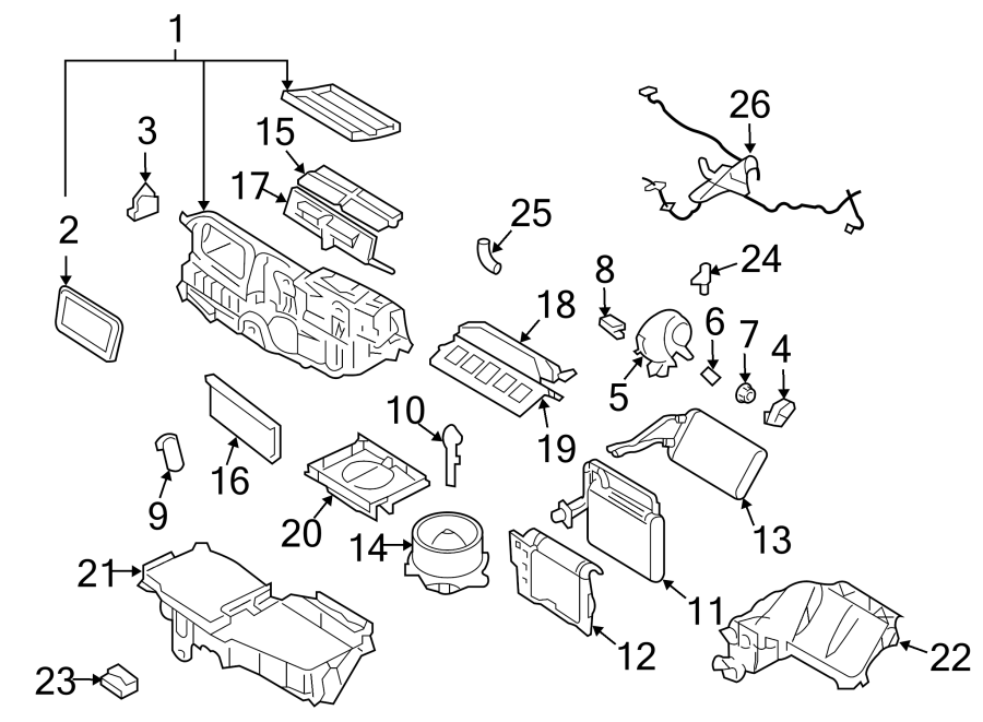 Diagram AIR CONDITIONER & HEATER. EVAPORATOR COMPONENTS. for your Ford Fusion  