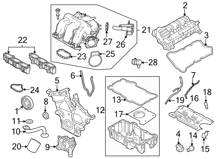 Diagram ENGINE / TRANSAXLE. ENGINE PARTS. for your Ford