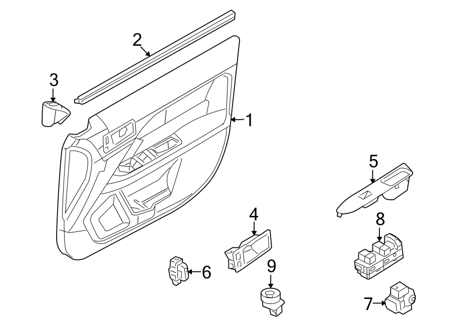 Diagram FRONT DOOR. INTERIOR TRIM. for your 2018 Ford F-250 Super Duty 6.2L V8 FLEX A/T 4WD XLT Extended Cab Pickup 