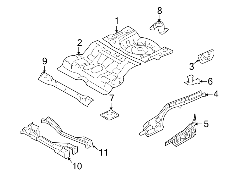 Diagram REAR BODY & FLOOR. REAR FLOOR & RAILS. for your 1988 Ford F-150   