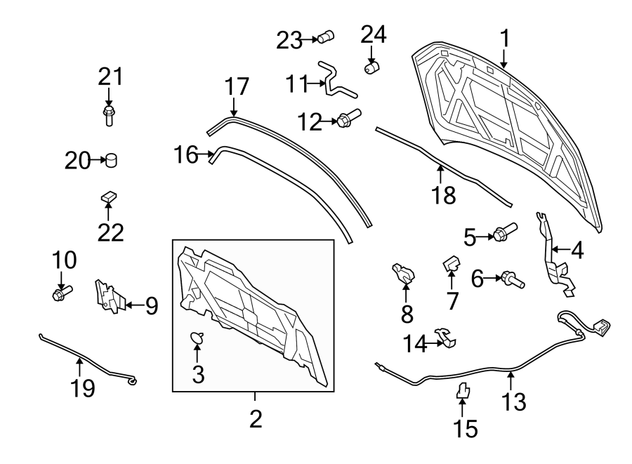 Diagram HOOD & COMPONENTS. for your 2017 Lincoln MKZ Select Hybrid Sedan  