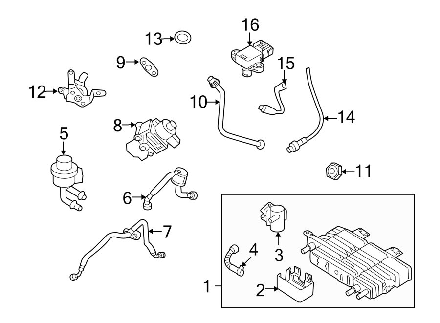 Diagram EMISSION SYSTEM. EMISSION COMPONENTS. for your 2013 Ford Flex   