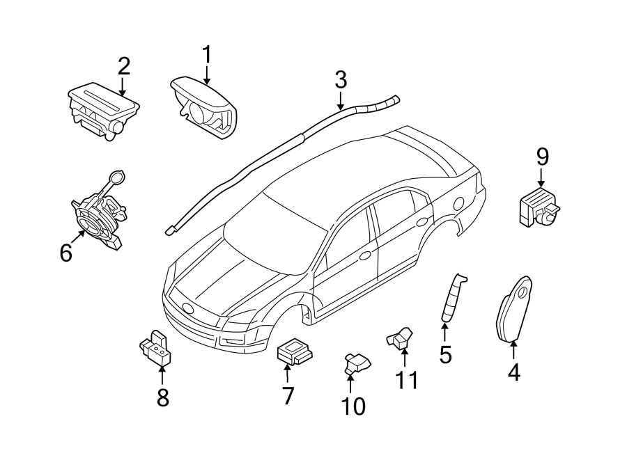 Diagram RESTRAINT SYSTEMS. AIR BAG COMPONENTS. for your Ford