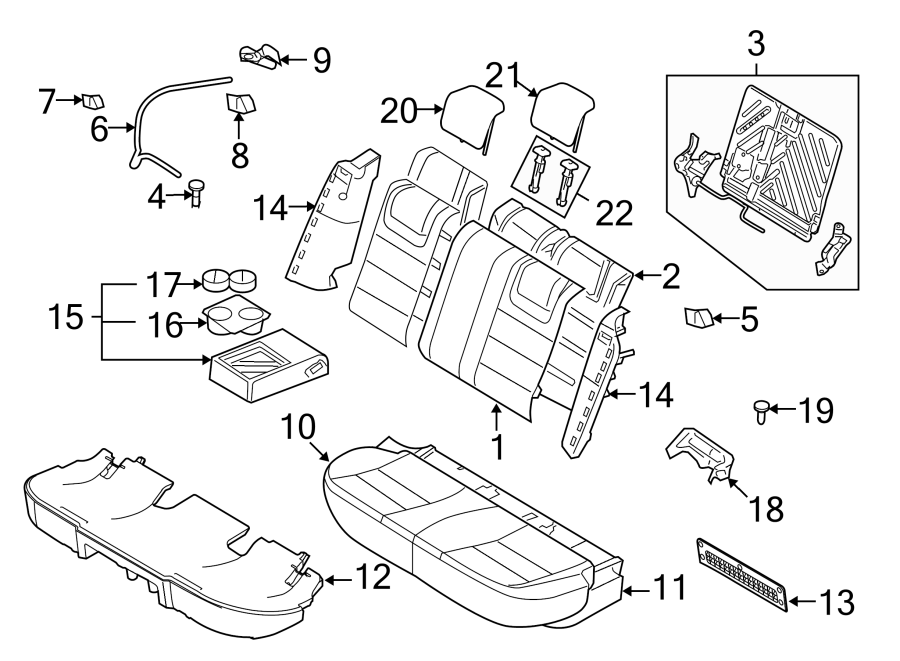 Diagram Seats & tracks. Rear seat components. for your 2010 Mercury Milan  Hybrid Sedan 