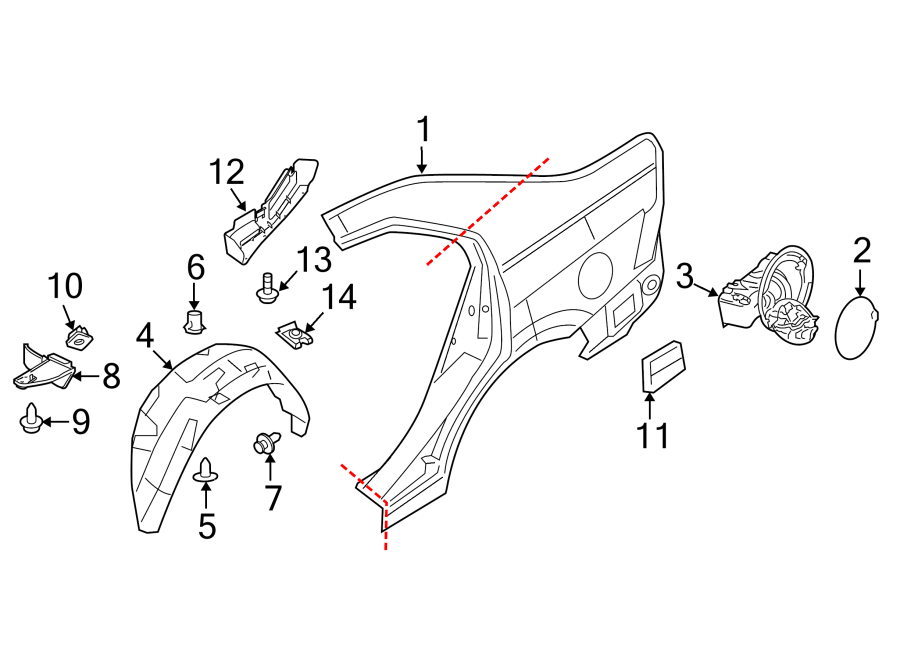 Diagram QUARTER PANEL & COMPONENTS. for your Ford Transit Connect  