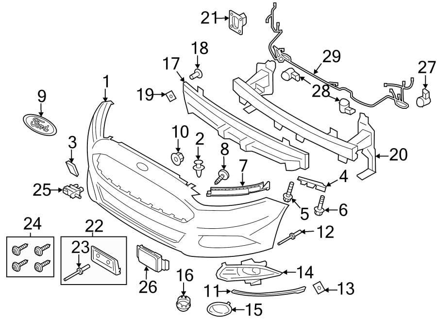 Diagram FRONT BUMPER & GRILLE. BUMPER & COMPONENTS. for your 2013 Lincoln MKZ   