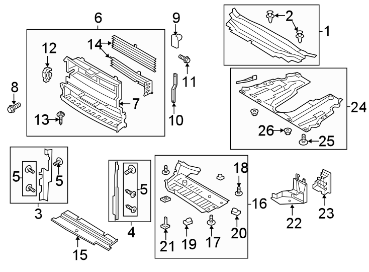 Diagram RADIATOR SUPPORT. SPLASH SHIELDS. for your 2011 Lincoln MKZ   