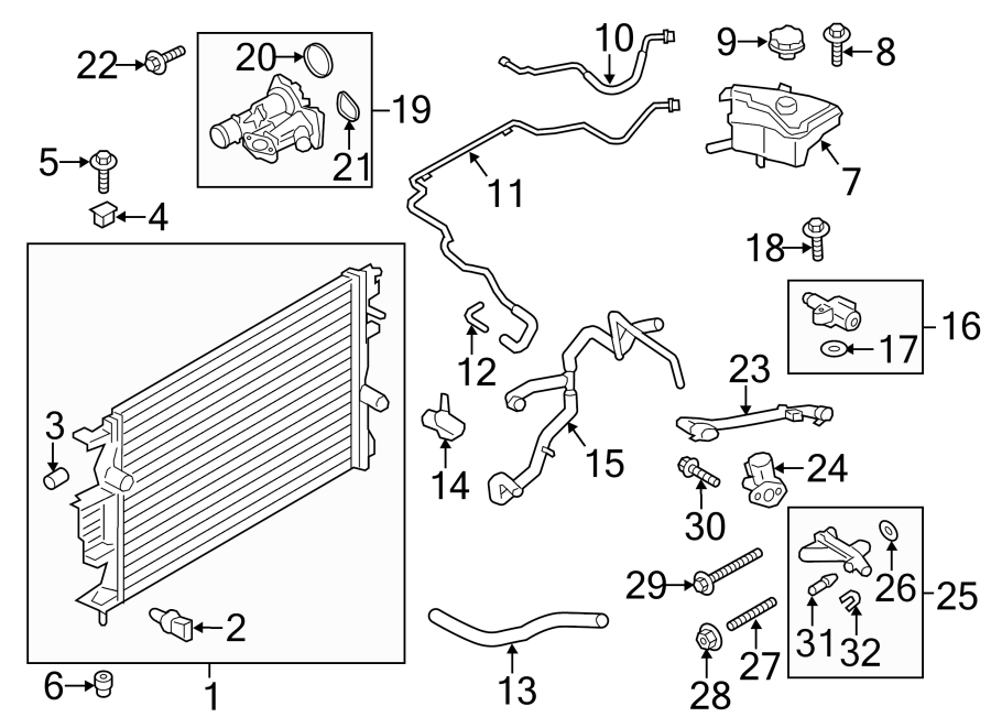 Diagram RADIATOR & COMPONENTS. for your Ford F-150  