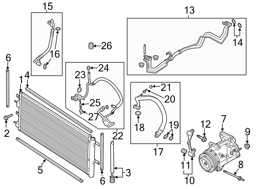 Diagram AIR CONDITIONER & HEATER. COMPRESSOR & LINES. CONDENSER. for your 2010 Lincoln MKZ   