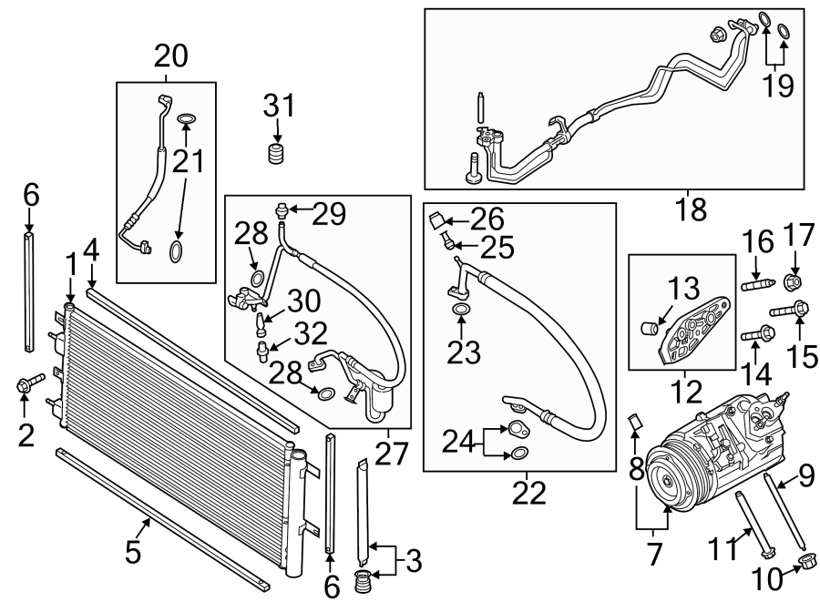 Diagram Air conditioner & heater. Compressor & lines. Condenser. for your Ford