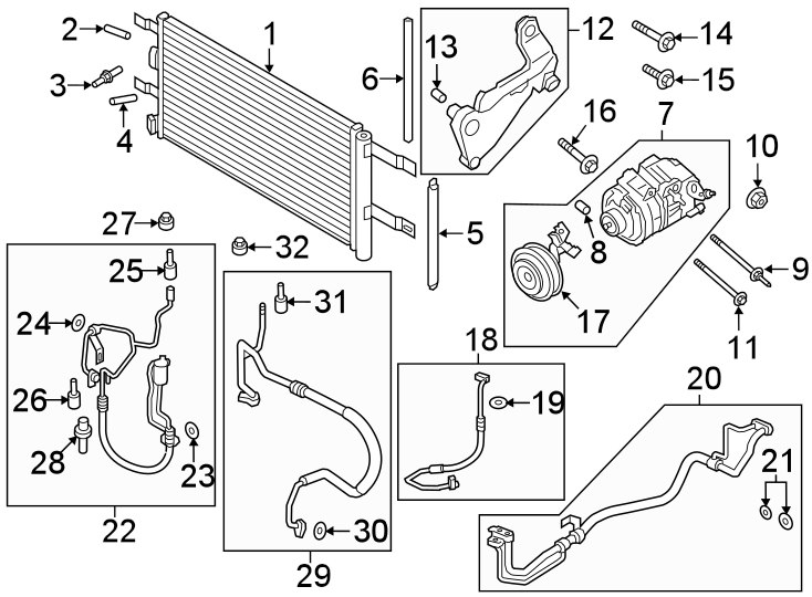 Diagram AIR CONDITIONER & HEATER. COMPRESSOR & LINES. CONDENSER. for your 2022 Ford Transit-350 HD   