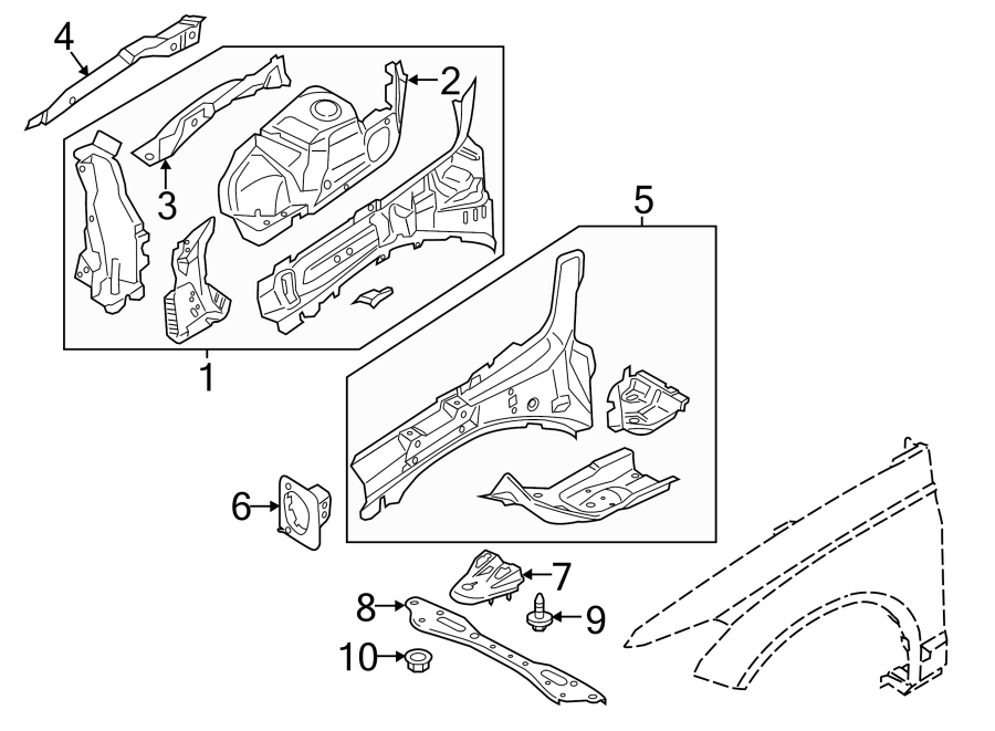 Diagram FENDER. STRUCTURAL COMPONENTS & RAILS. for your 1992 Ford F-150 4.9L 6 cylinder M/T RWD Custom Extended Cab Pickup Stepside 