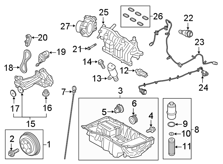 Diagram ENGINE / TRANSAXLE. ENGINE PARTS. for your 1994 Ford F-150   