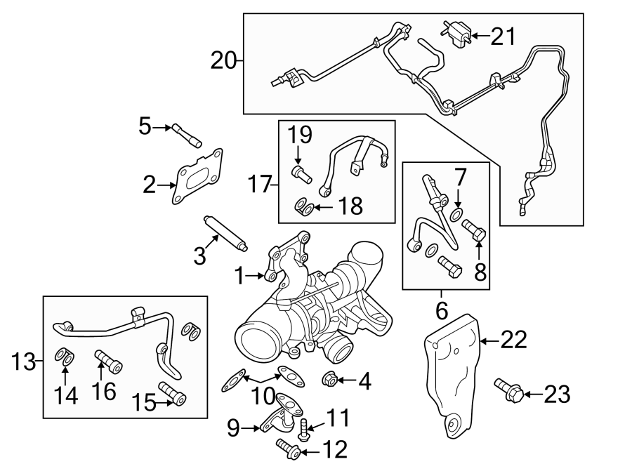 Diagram ENGINE / TRANSAXLE. TURBOCHARGER & COMPONENTS. for your 2018 Lincoln MKZ Black Label Sedan 3.0L EcoBoost V6 A/T AWD 