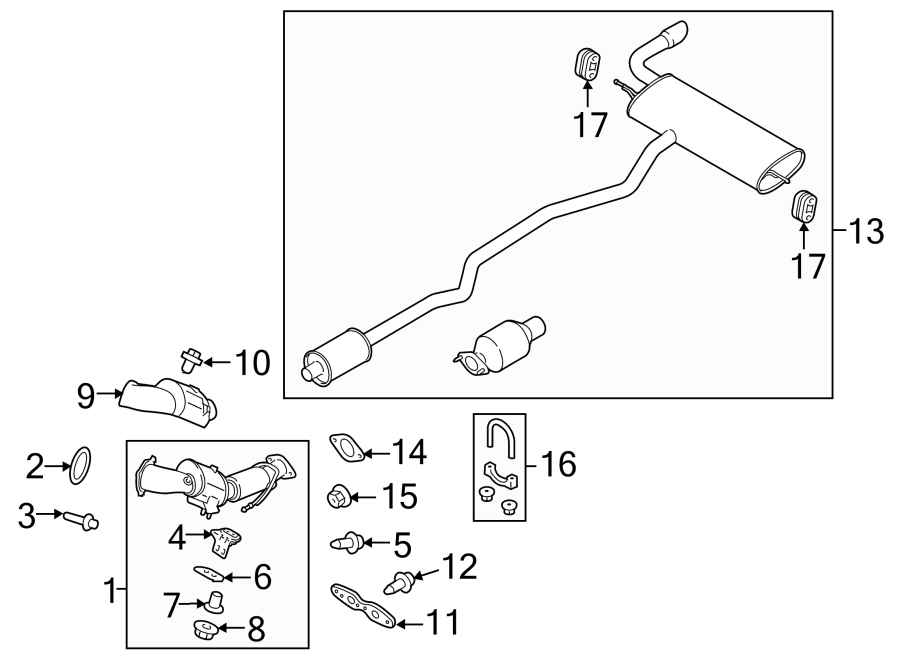 Diagram EXHAUST SYSTEM. EXHAUST COMPONENTS. for your 2015 Lincoln MKZ Black Label Sedan 3.7L Duratec V6 A/T FWD 