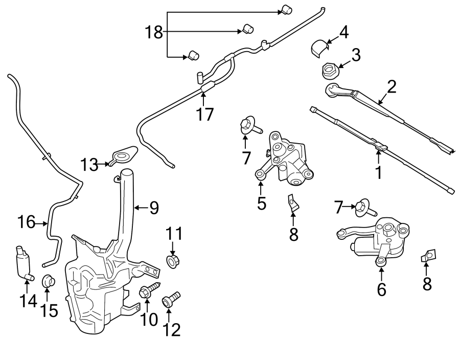 Diagram WINDSHIELD. WIPER & WASHER COMPONENTS. for your 2019 Ford Fusion  SE Hybrid Sedan 