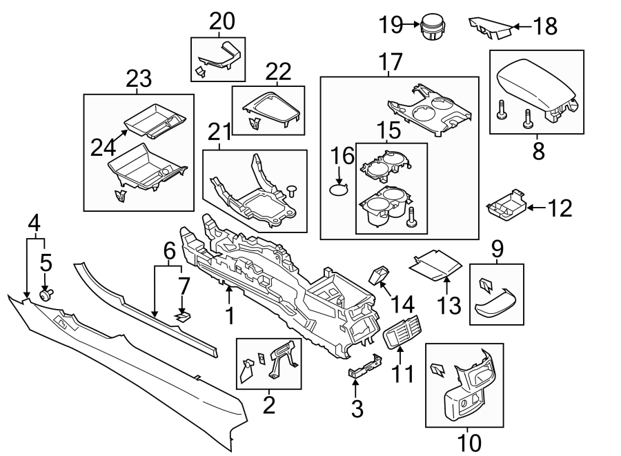 Diagram 2013-16. Console & trim. for your Ford