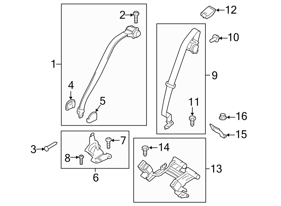 Diagram RESTRAINT SYSTEMS. REAR SEAT BELTS. for your 2012 Ford Explorer   