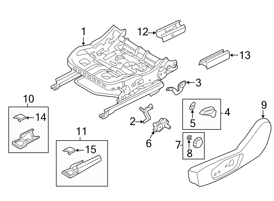 Diagram Seats & tracks. Tracks & components. for your 2012 Ford F-150  XL Crew Cab Pickup Fleetside 