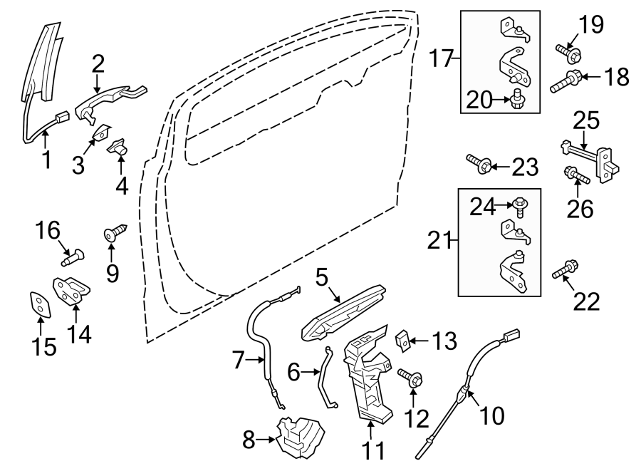 Diagram Front door. Lock & hardware. for your 2015 Ford F-150 5.0L V8 FLEX A/T 4WD Lariat Extended Cab Pickup Fleetside 