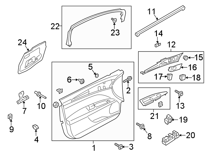 Diagram Front door. Interior trim. for your 1995 Ford Bronco   