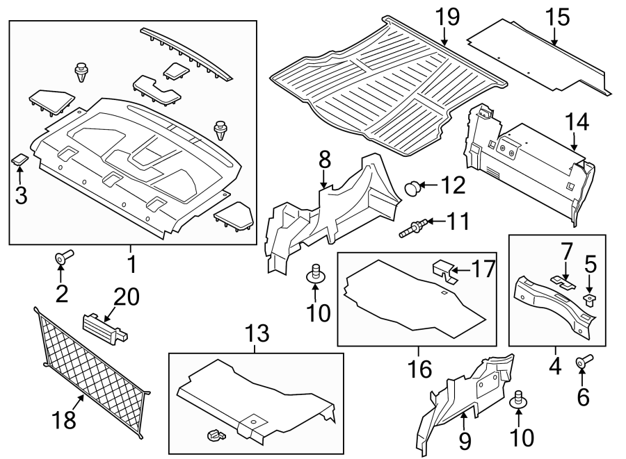 Diagram Rear body & floor. Interior trim. for your Ford Fusion  