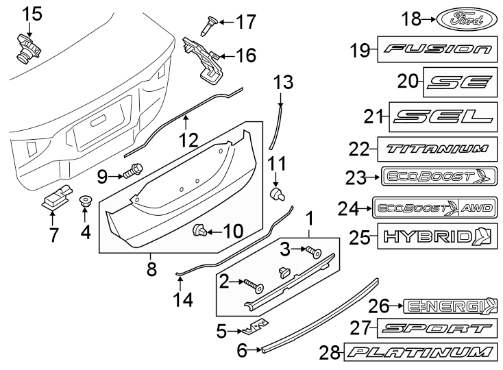 Diagram TRUNK LID. EXTERIOR TRIM. for your 2016 Ford F-150 5.0L V8 FLEX A/T RWD Platinum Crew Cab Pickup Fleetside 