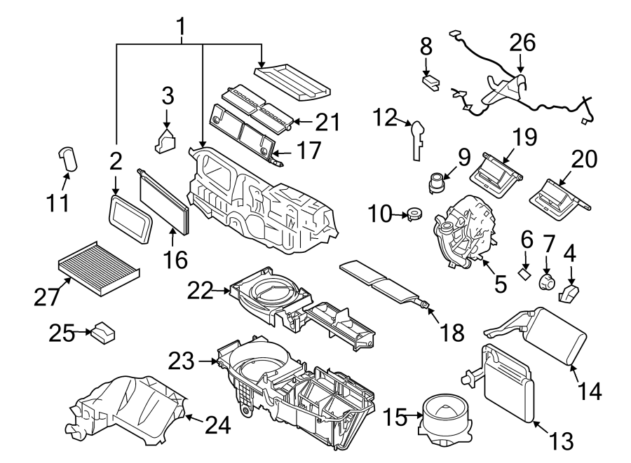 Diagram AIR CONDITIONER & HEATER. EVAPORATOR COMPONENTS. for your 2020 Ford Expedition   