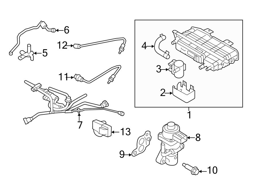 Diagram EMISSION SYSTEM. EMISSION COMPONENTS. for your 2013 Ford Flex   