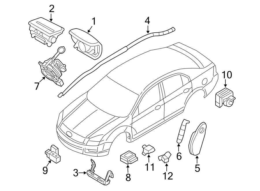 Diagram RESTRAINT SYSTEMS. AIR BAG COMPONENTS. for your Ford