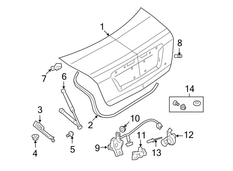 Diagram TRUNK LID. LID & COMPONENTS. for your 2016 Ford F-150 5.0L V8 FLEX A/T 4WD Platinum Crew Cab Pickup Fleetside 