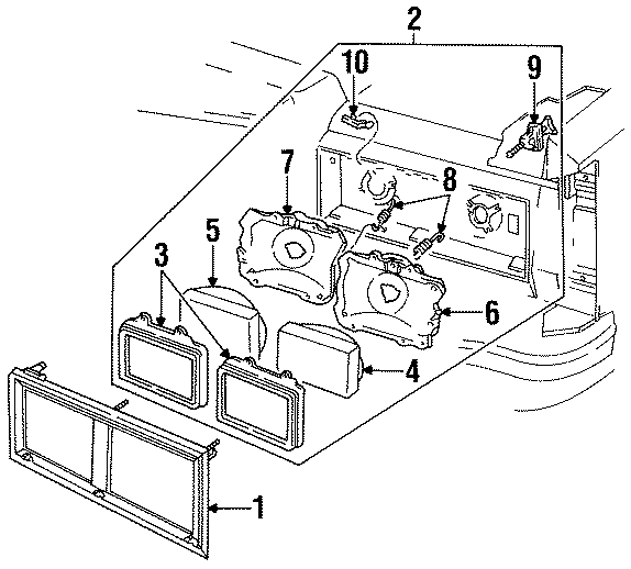 Diagram FRONT LAMPS. HEADLAMP COMPONENTS. for your 1999 Ford F-350 Super Duty   