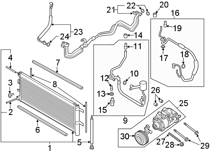 Diagram AIR CONDITIONER & HEATER. COMPRESSOR & LINES. CONDENSER. for your 2007 Lincoln MKZ   