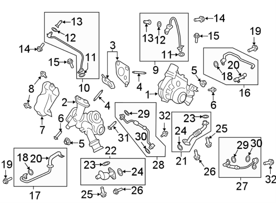 Diagram ENGINE / TRANSAXLE. TURBOCHARGER & COMPONENTS. for your Lincoln MKX  