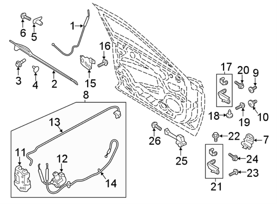 Diagram FRONT DOOR. LOCK & HARDWARE. for your 2002 Lincoln Continental   