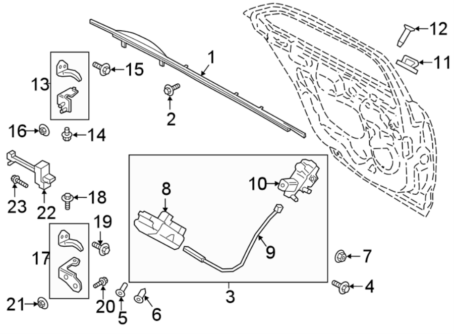 Diagram REAR DOOR. LOCK & HARDWARE. for your Lincoln Continental  