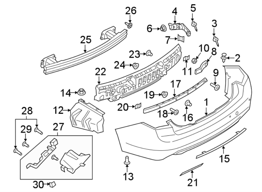 Diagram REAR BUMPER. BUMPER & COMPONENTS. for your 2017 Lincoln MKZ Premiere Sedan  