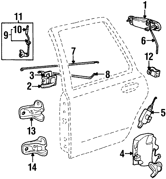 Diagram REAR DOOR. LOCK & HARDWARE. for your Lincoln Town Car  