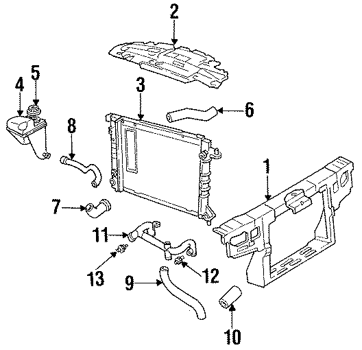 Diagram RADIATOR & COMPONENTS. RADIATOR SUPPORT. for your 1986 Ford Escort   