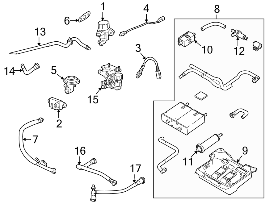 Diagram EMISSION SYSTEM. EMISSION COMPONENTS. for your Ford F-350 Super Duty  