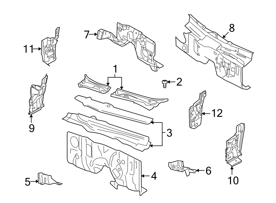 Diagram COWL. for your 1997 Ford Ranger 3.0L Vulcan V6 M/T 4WD Sport Standard Cab Pickup Stepside 