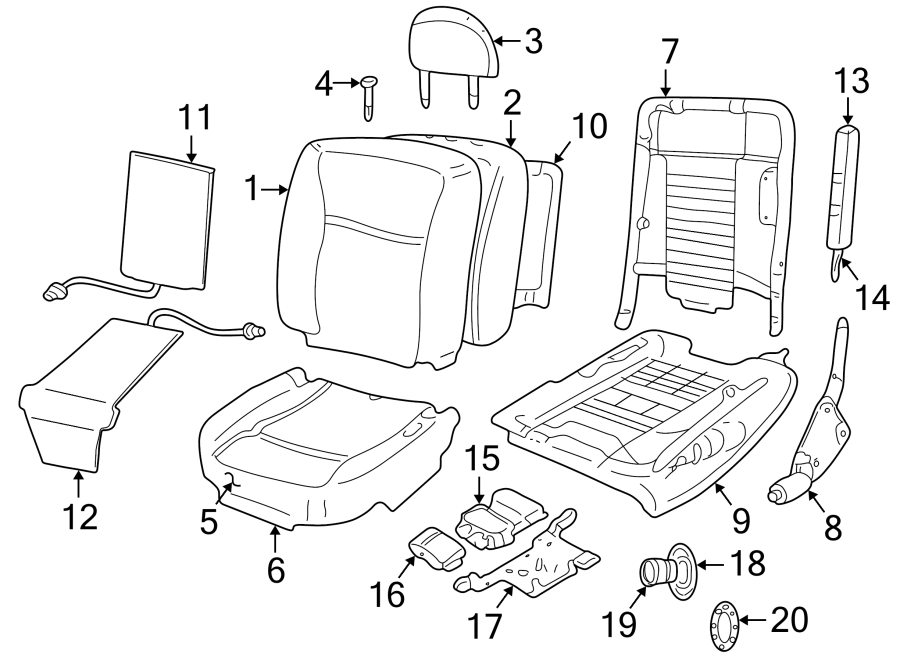 Diagram SEATS & TRACKS. FRONT SEAT COMPONENTS. for your 2010 Lincoln Town Car   