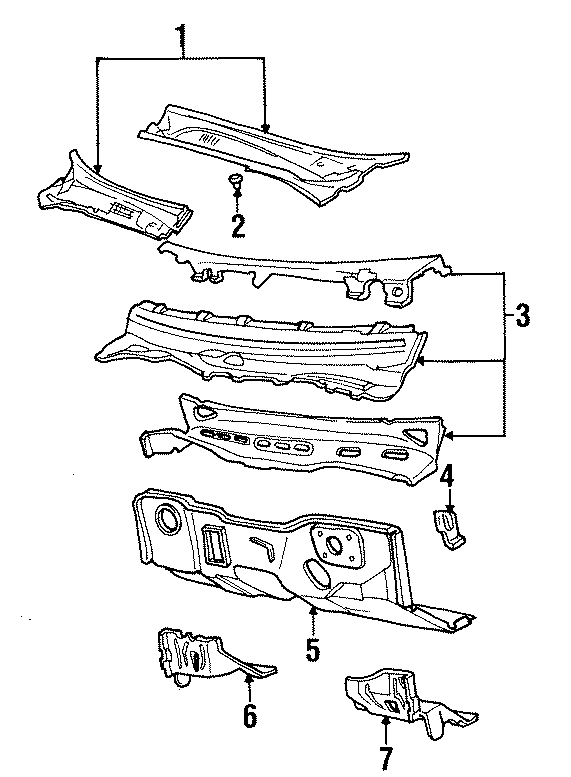 Diagram COWL. for your 1997 Ford Ranger 3.0L Vulcan V6 M/T 4WD Sport Standard Cab Pickup Stepside 