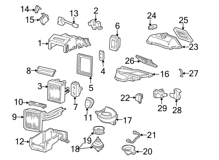 Diagram AIR CONDITIONER & HEATER. EVAPORATOR & HEATER COMPONENTS. for your Ford Expedition  